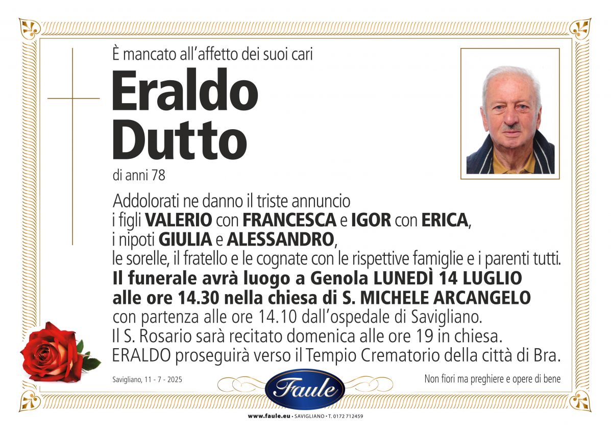 Lutto Eraldo Dutto Onoranze funebri Faule