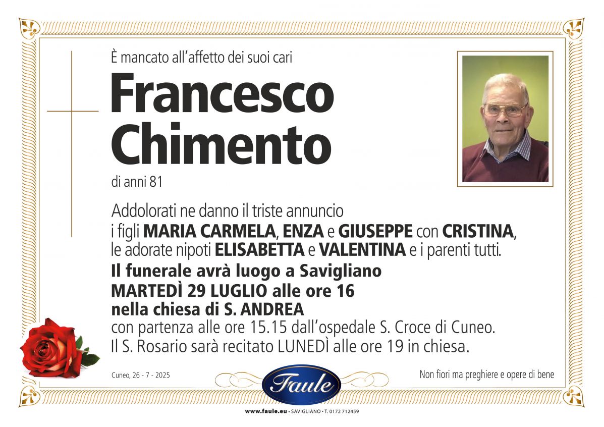 Lutto Francesco Chimento Onoranze funebri Faule