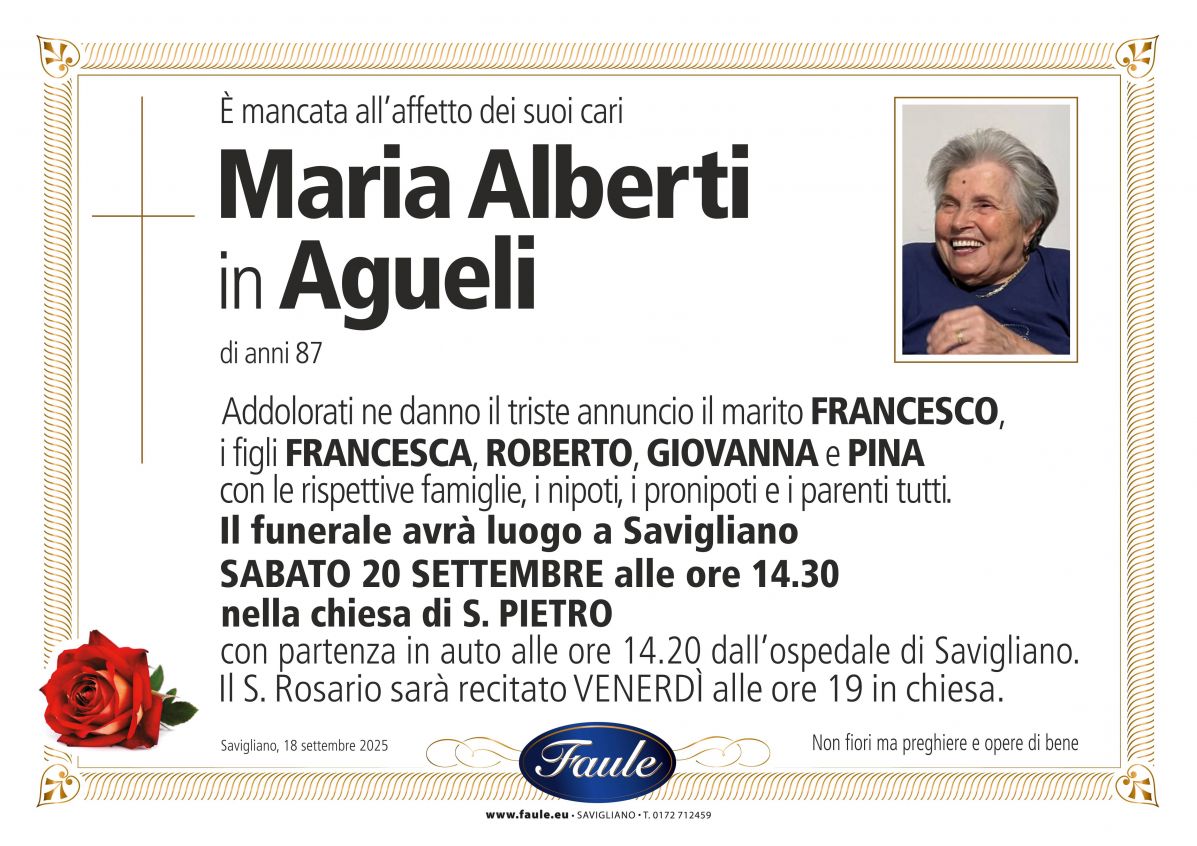 Lutto Maria Alberti in Agueli Onoranze funebri Faule