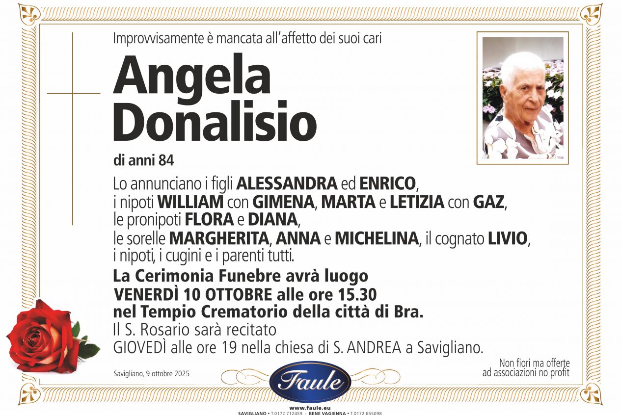 Lutto Angela Donalisio Onoranze funebri Faule