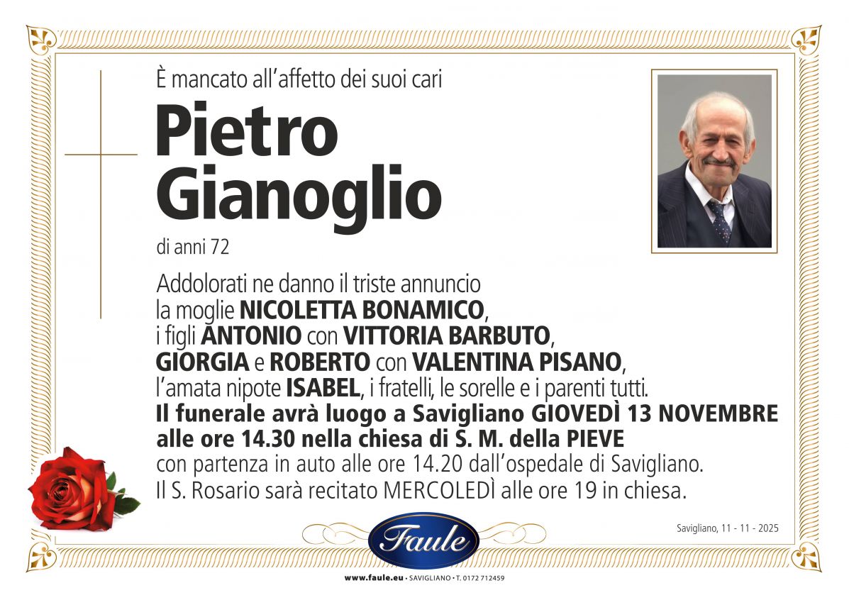 Lutto Pietro Gianoglio Onoranze funebri Faule
