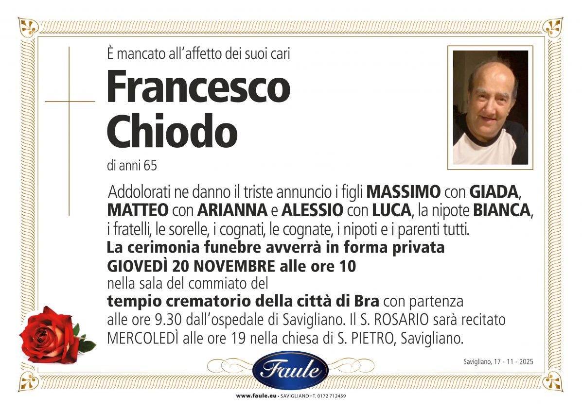 Lutto Francesco Chiodo Onoranze funebri Faule