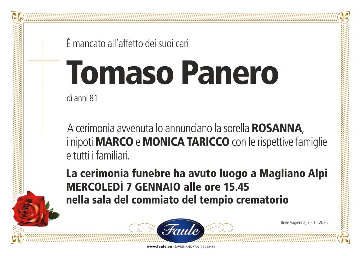 Lutto Tomaso Panero Onoranze funebri Faule