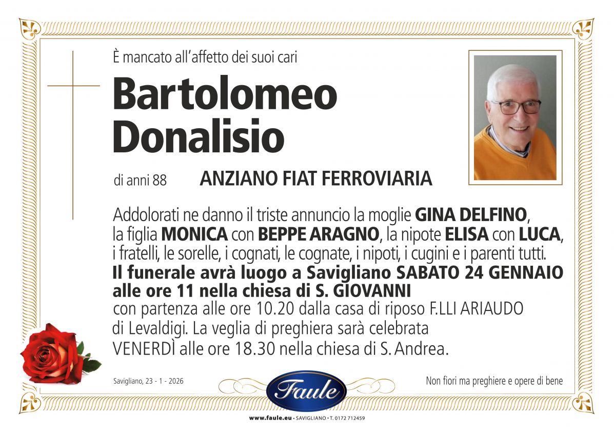 Lutto Bartolomeo Donalisio Onoranze funebri Faule