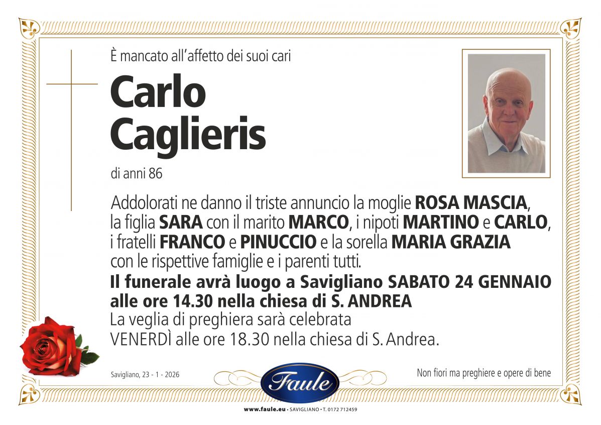 Lutto Carlo Caglieris Onoranze funebri Faule