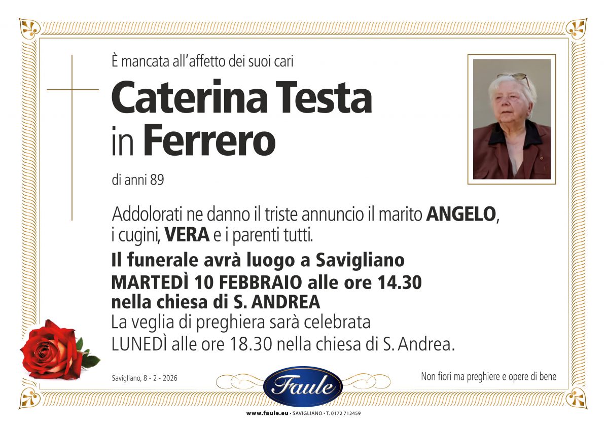 Lutto Caterina Testa in Ferrero Onoranze funebri Faule
