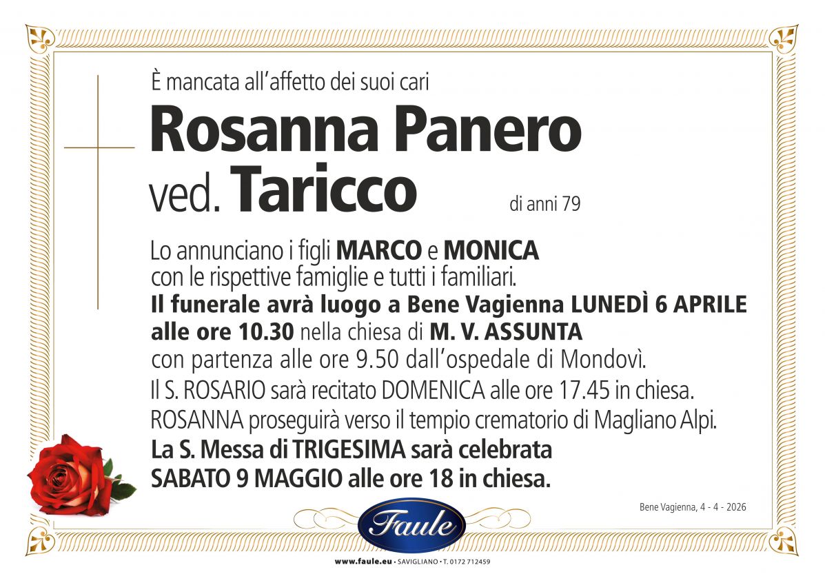 Lutto Rosanna Panero ved. Taricco Onoranze funebri Faule