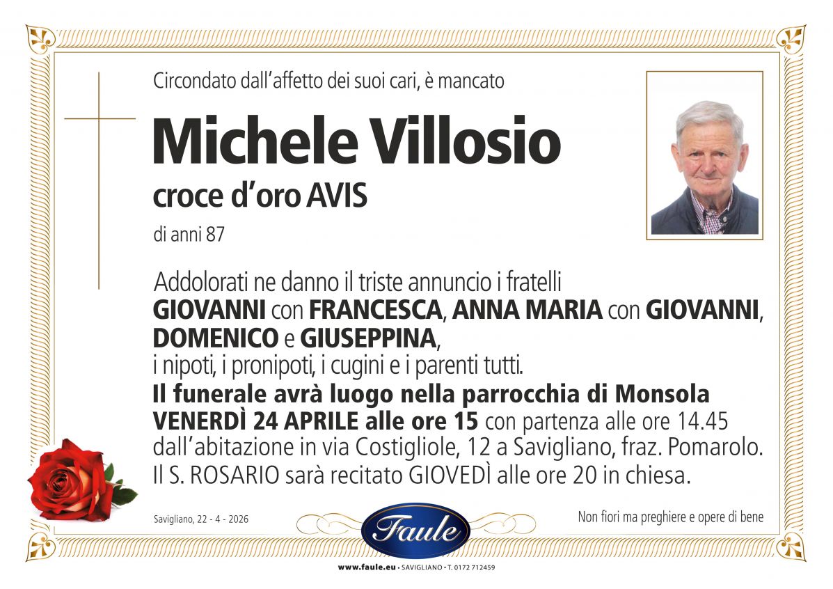 Lutto Michele Villosio Onoranze funebri Faule