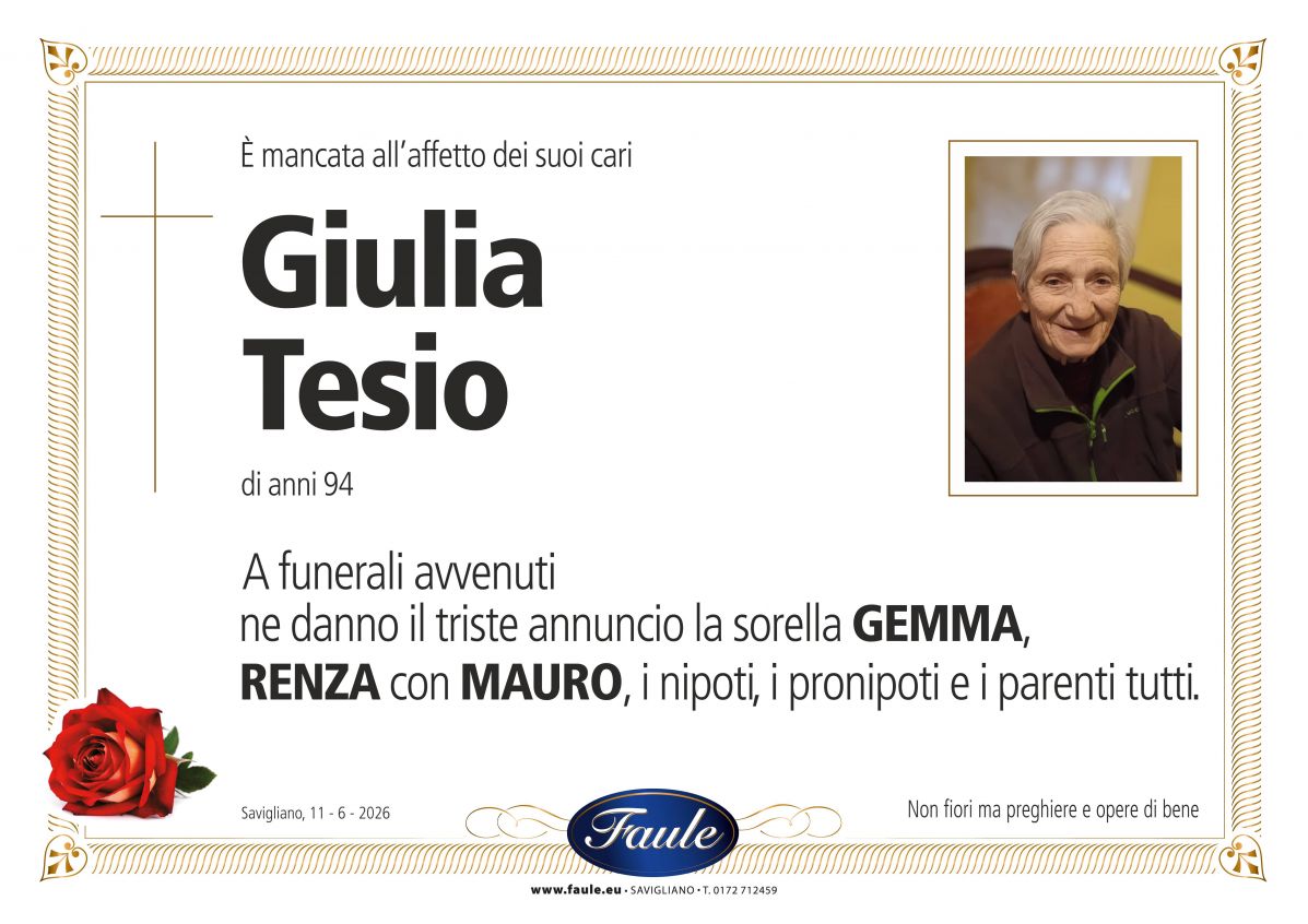 Lutto Giulia Tesio Onoranze funebri Faule