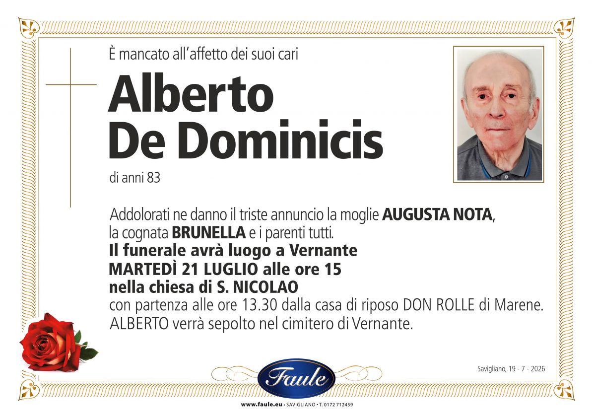 Lutto Alberto De Dominicis Onoranze funebri Faule