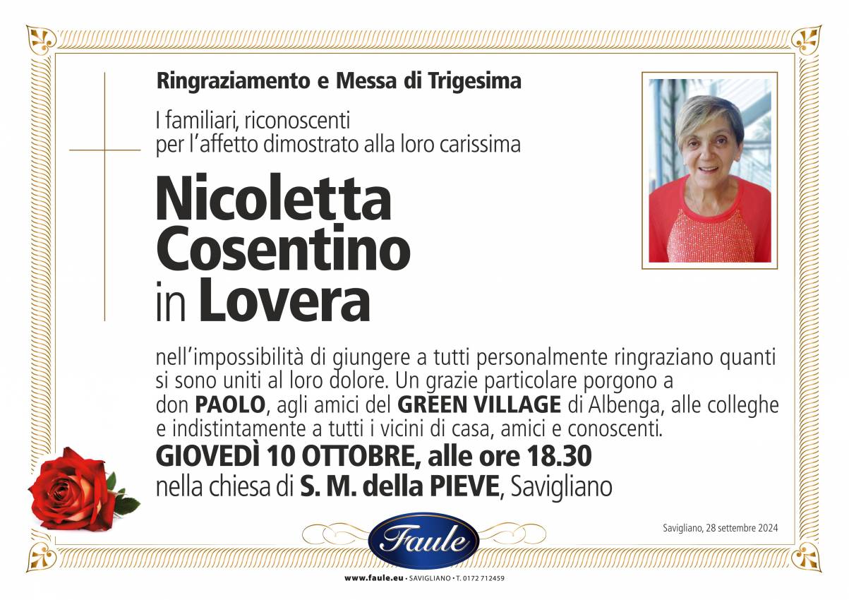 Trigesima Nicoletta Cosentino in Lovera Onoranze funebri Faule