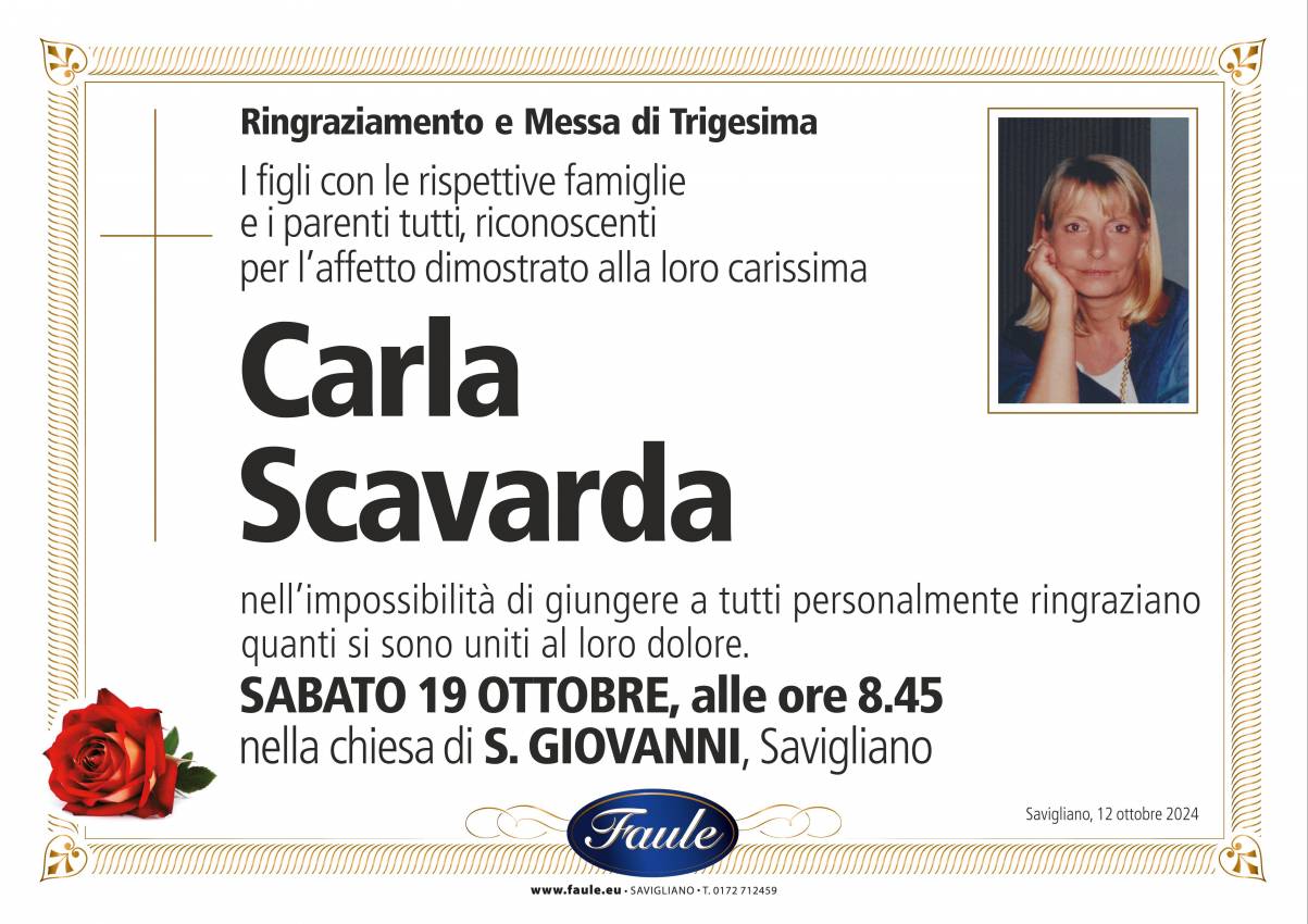 Trigesima Carla Scavarda Onoranze funebri Faule