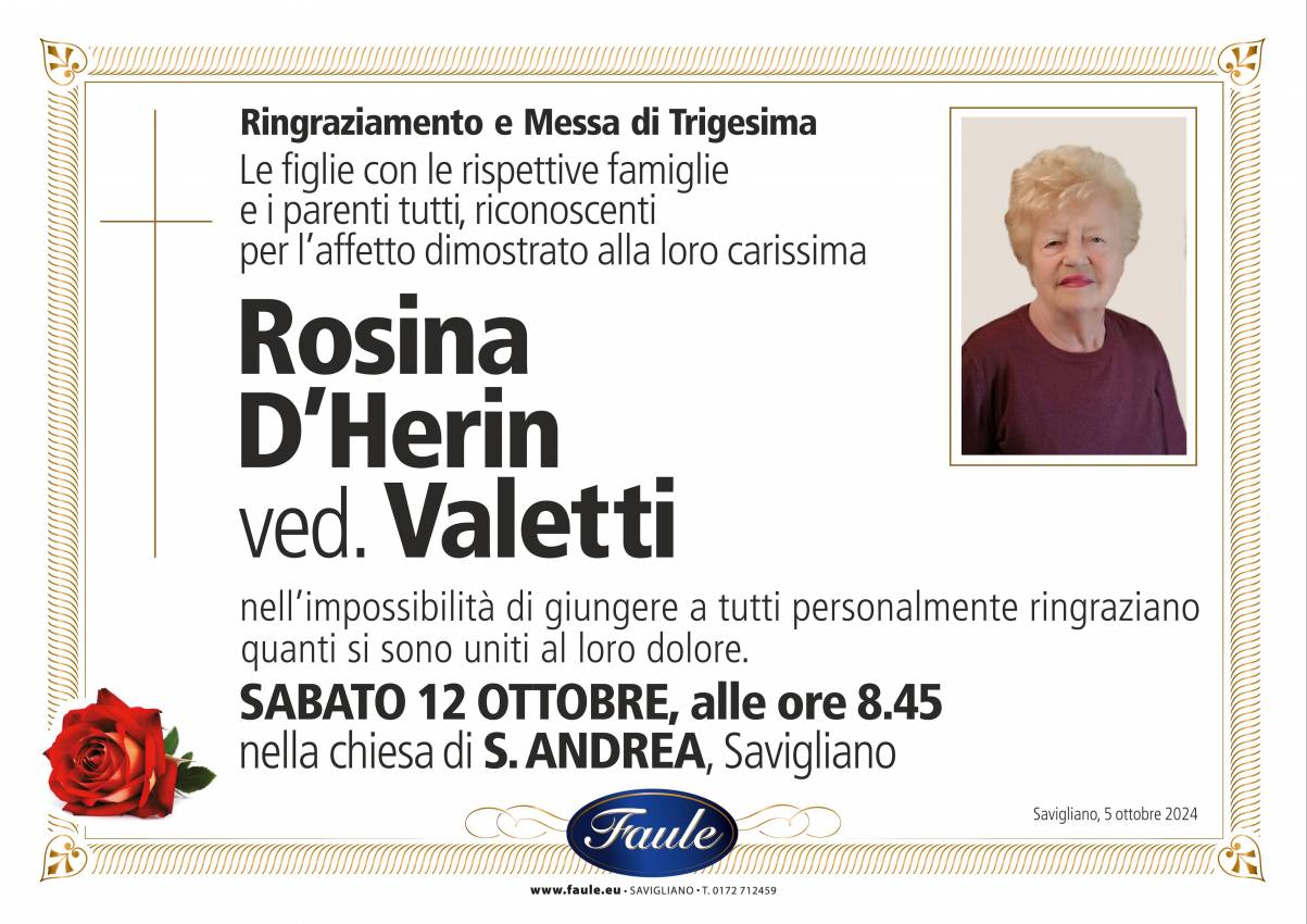 Trigesima Rosina D'Herin ved. Valetti Onoranze funebri Faule