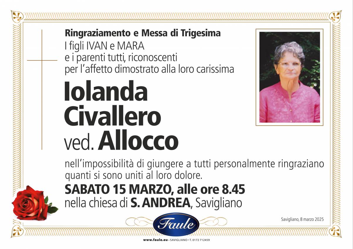 Trigesima Iolanda Civallero ved. Allocco Onoranze funebri Faule