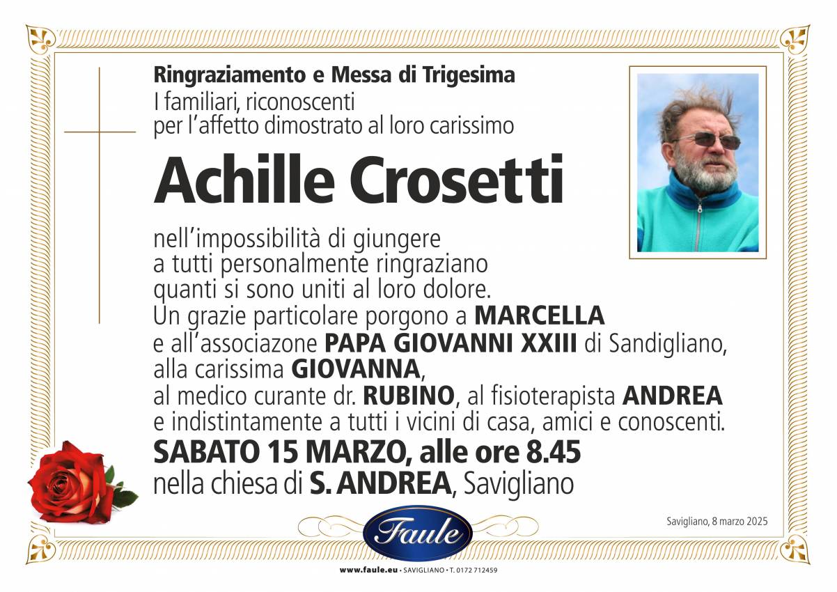 Trigesima Achille Crosetti Onoranze funebri Faule
