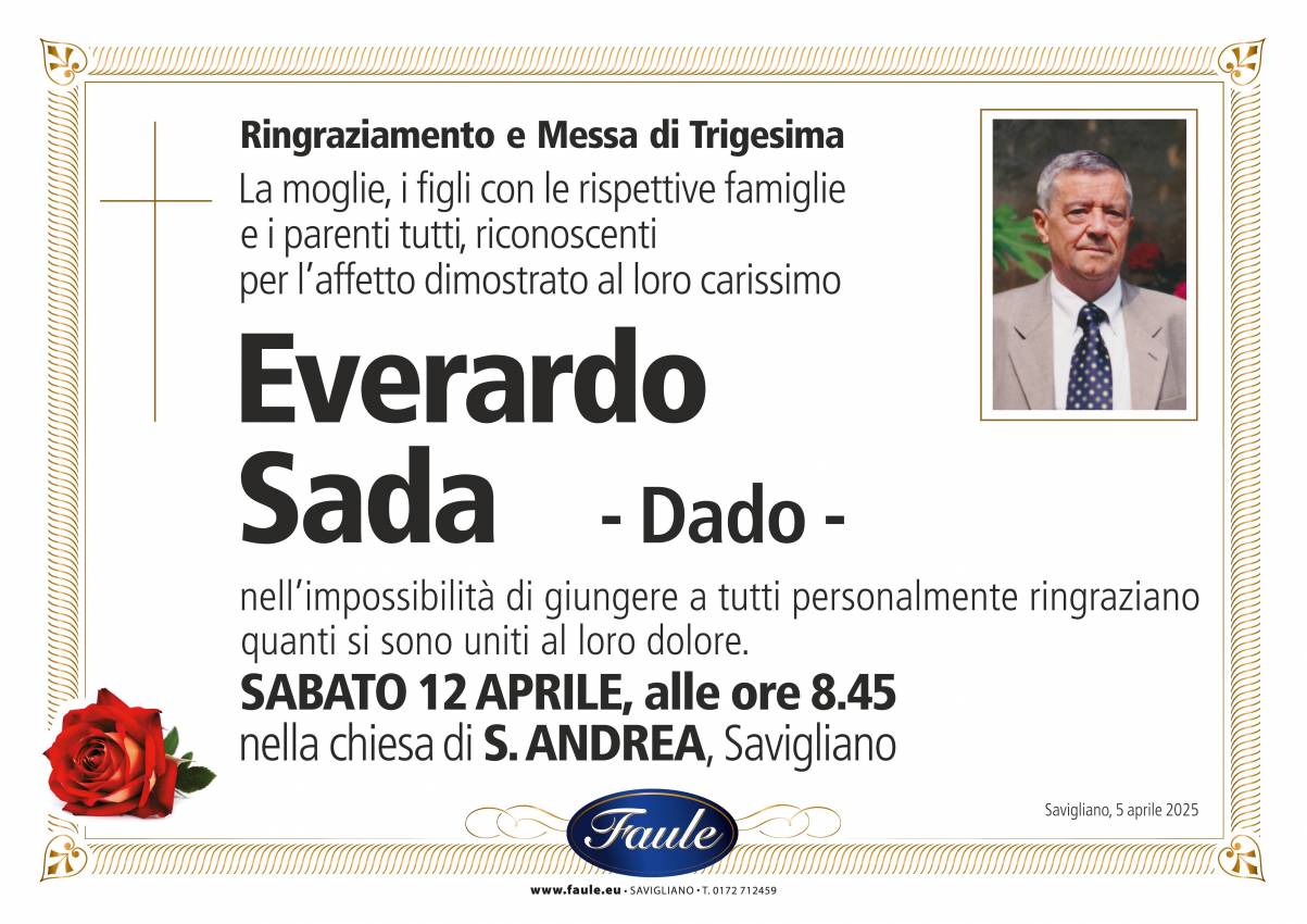 Trigesima Everardo Sada Onoranze funebri Faule