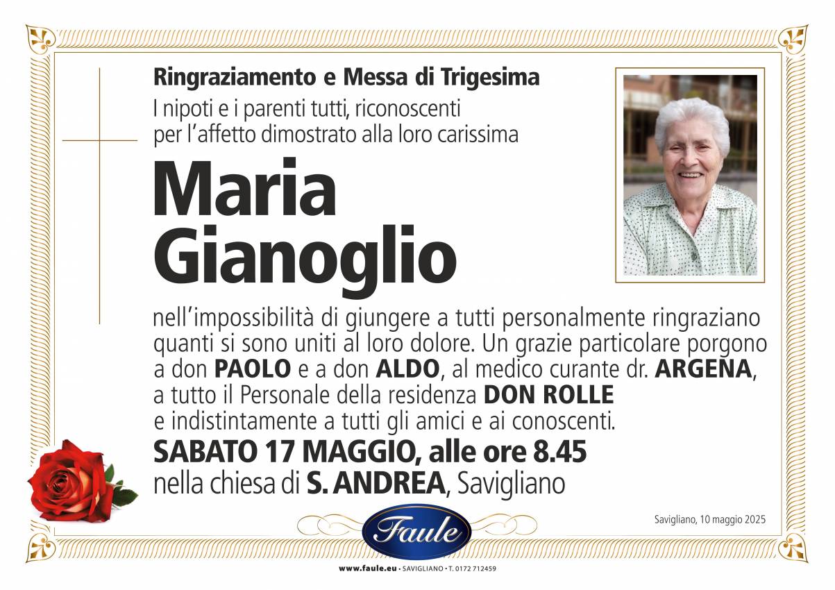 Trigesima Maria Gianoglio Onoranze funebri Faule