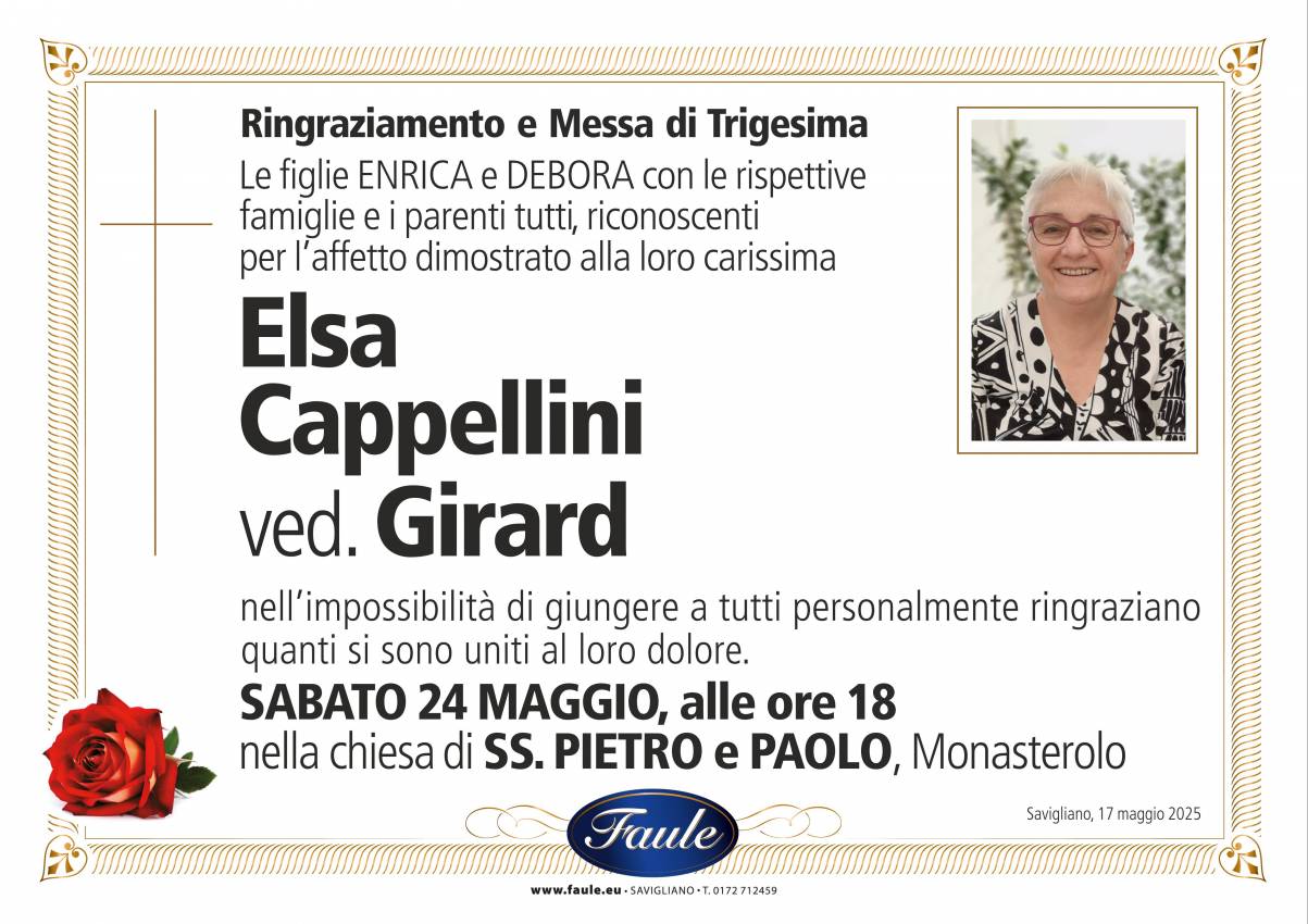 Trigesima Elsa Cappellini ved. Girard Onoranze funebri Faule