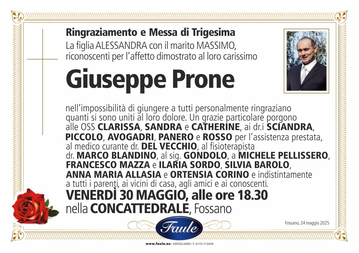 Trigesima Giuseppe Prone Onoranze funebri Faule