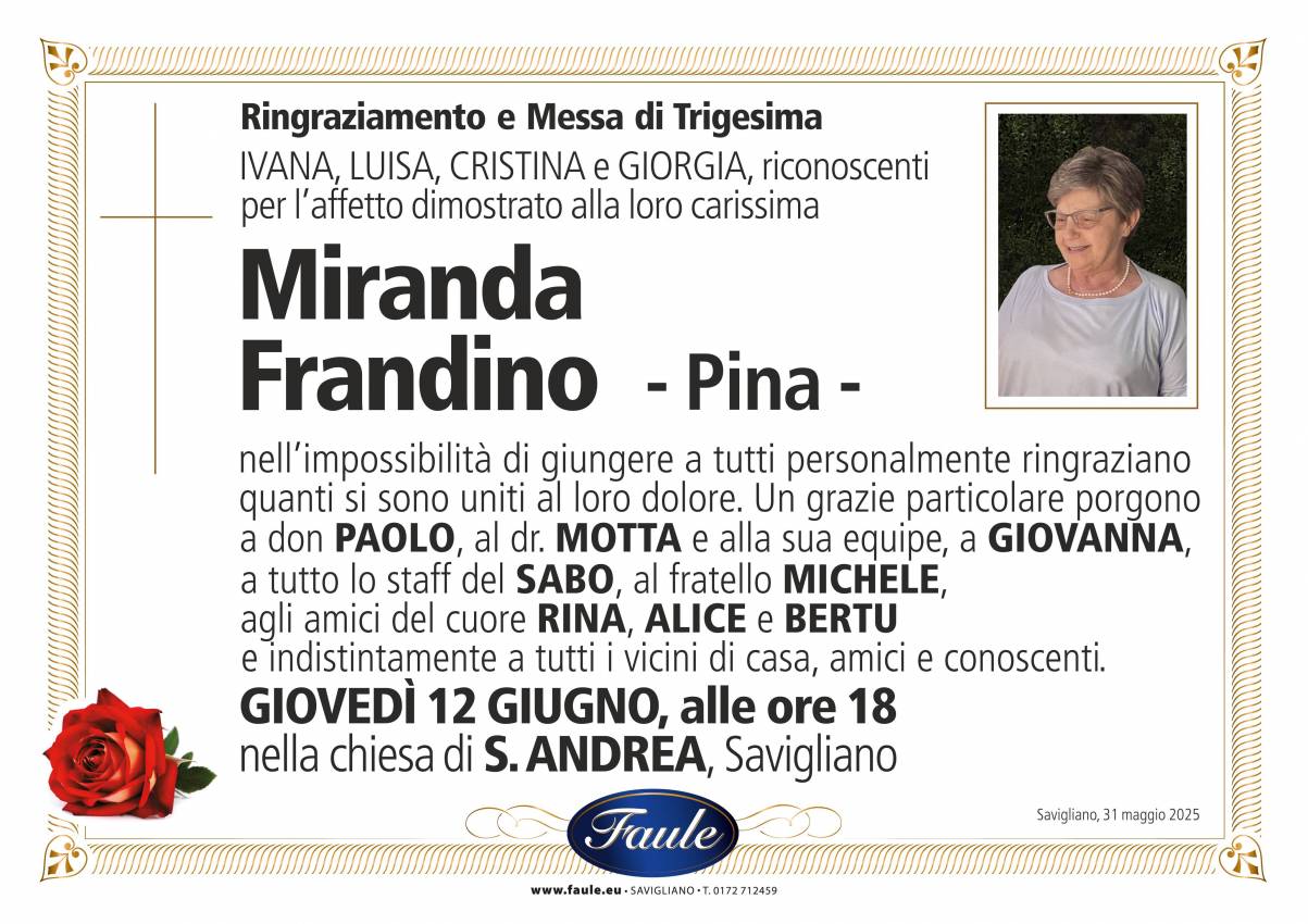 Trigesima Miranda Frandino Onoranze funebri Faule