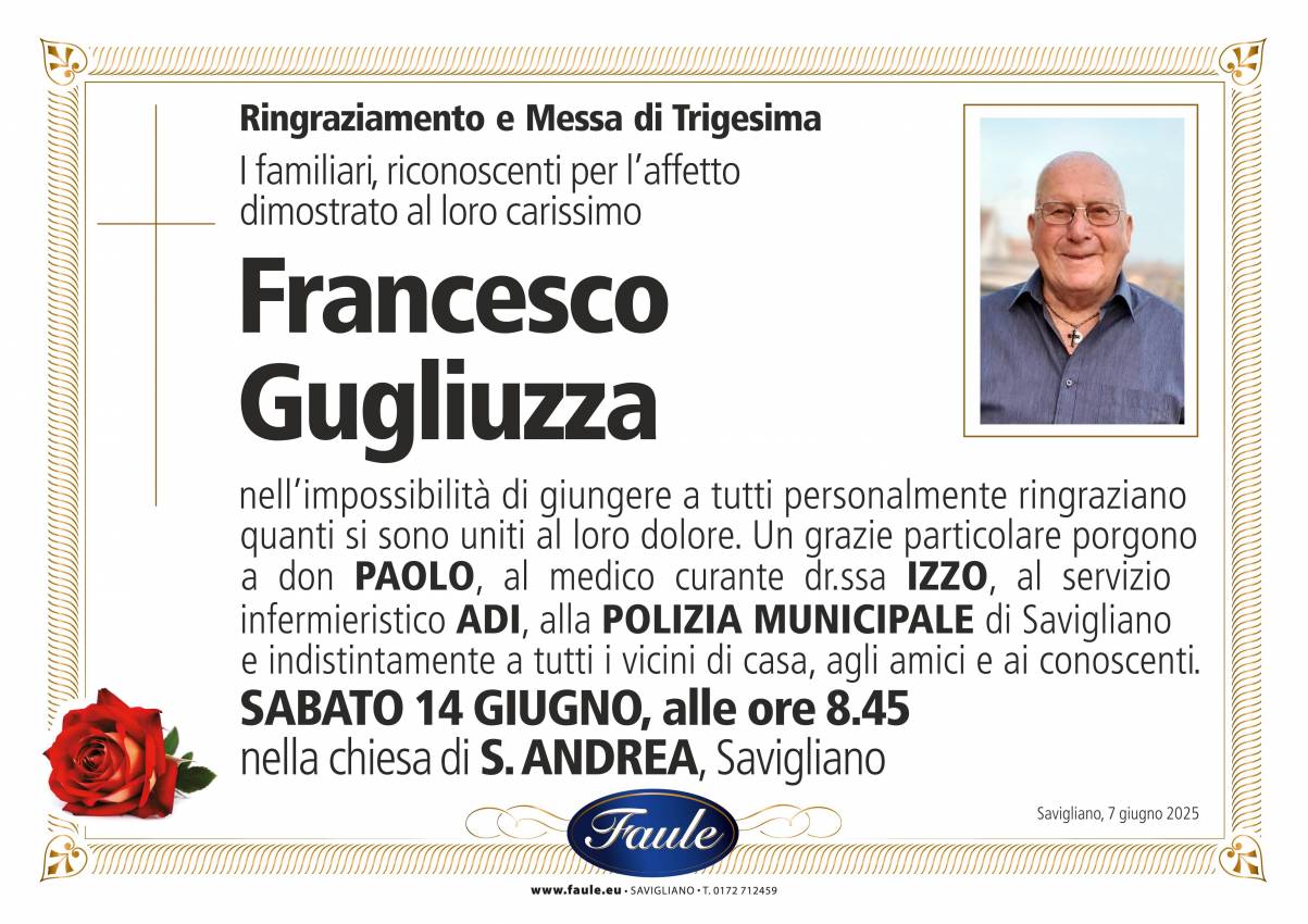 Trigesima Francesco Gugliuzza Onoranze funebri Faule