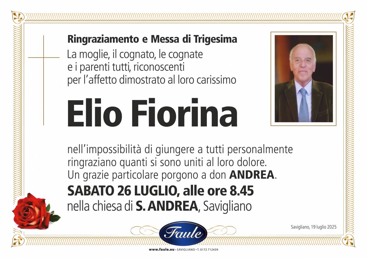 Trigesima Elio Fiorina Onoranze funebri Faule
