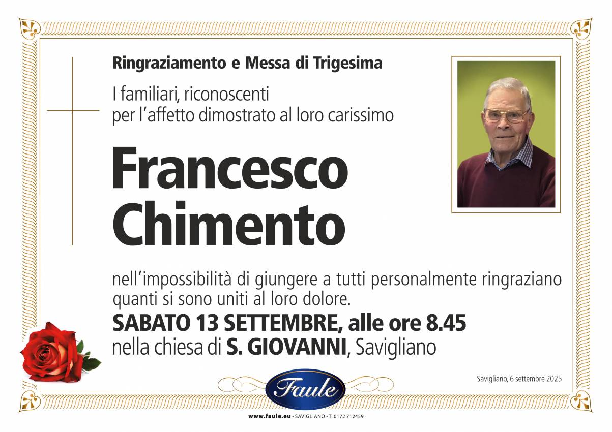 Trigesima Francesco Chimento Onoranze funebri Faule