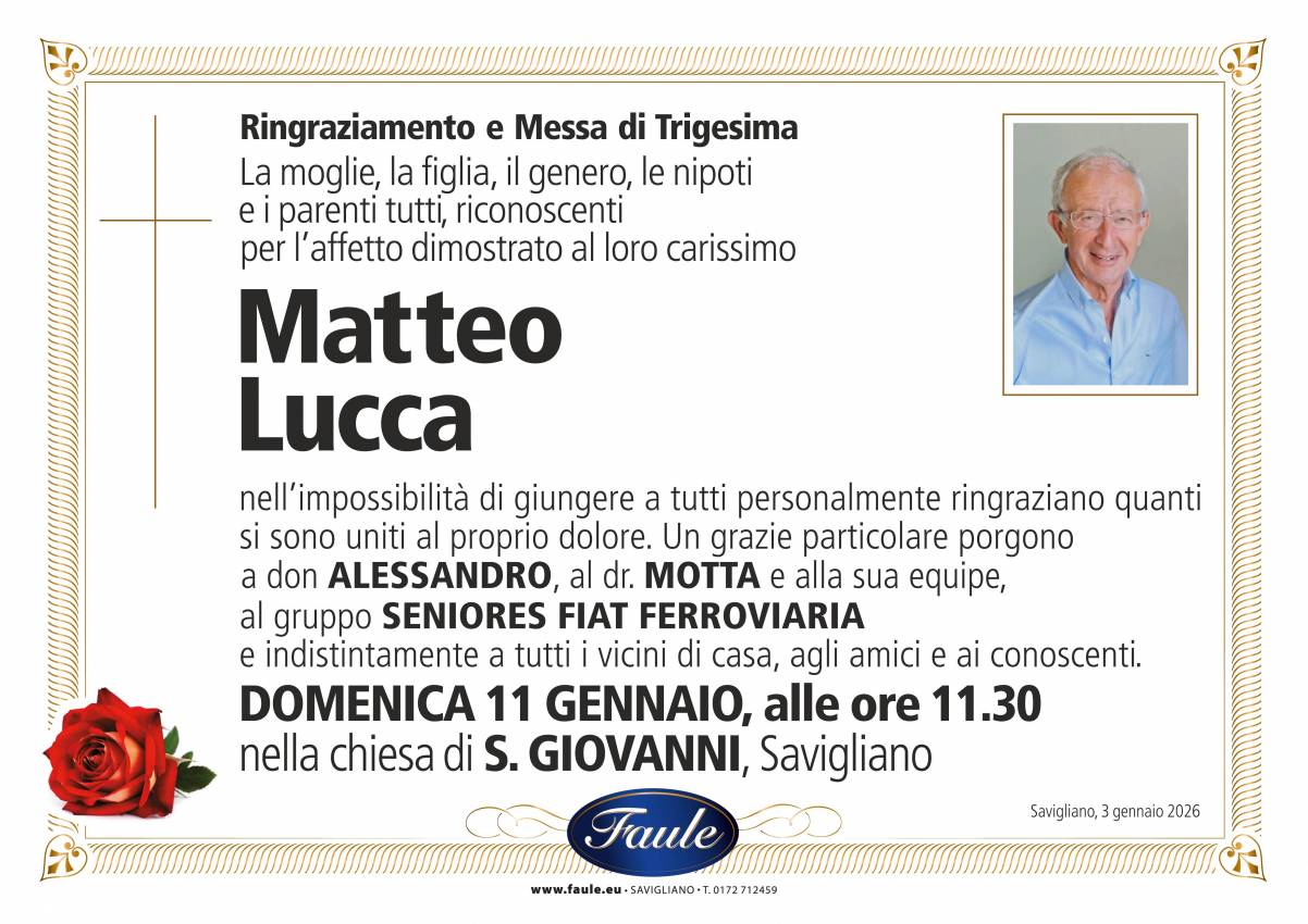 Trigesima Matteo Lucca Onoranze funebri Faule