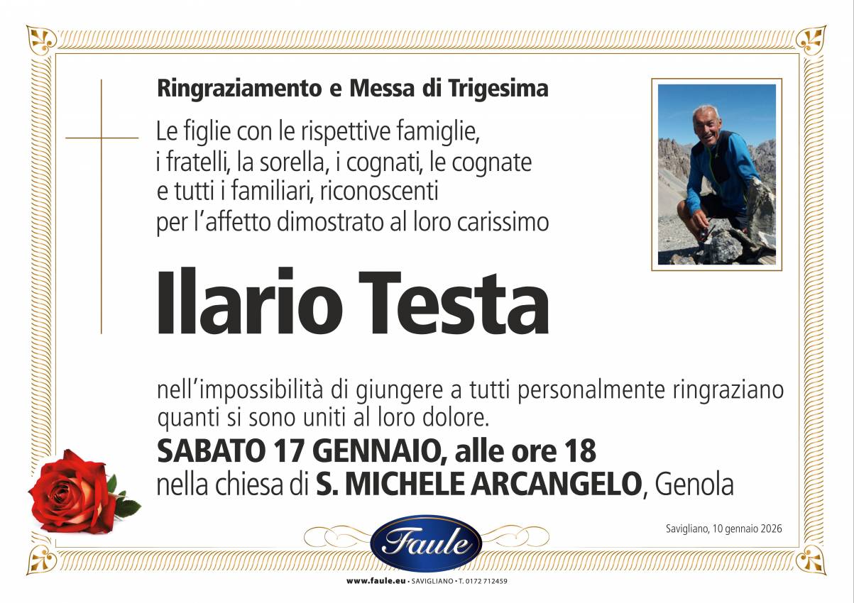 Trigesima Ilario Testa Onoranze funebri Faule