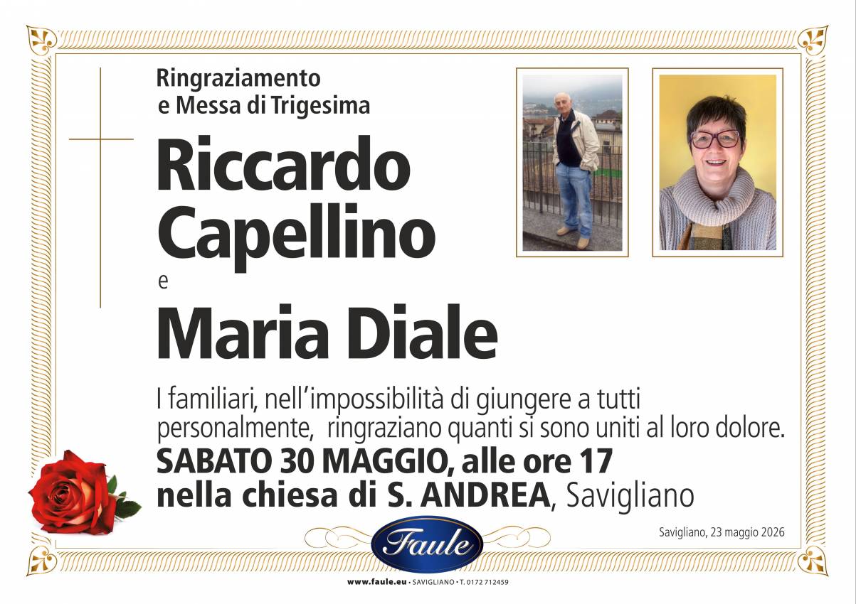 Trigesima Riccardo Capellino e Maria Diale Onoranze funebri Faule