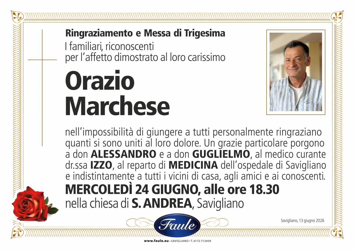 Trigesima Orazio Marchese Onoranze funebri Faule