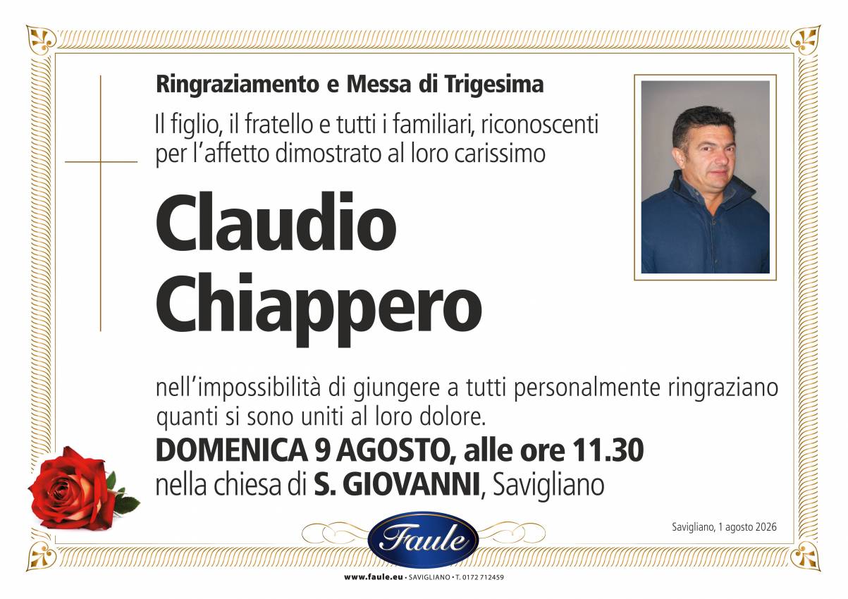 Trigesima Claudio Chiappero Onoranze funebri Faule