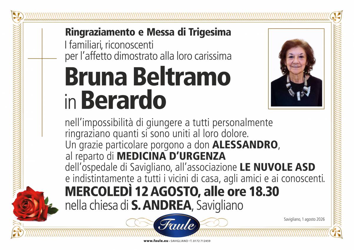 Trigesima Bruna Beltramo in Berardo Onoranze funebri Faule