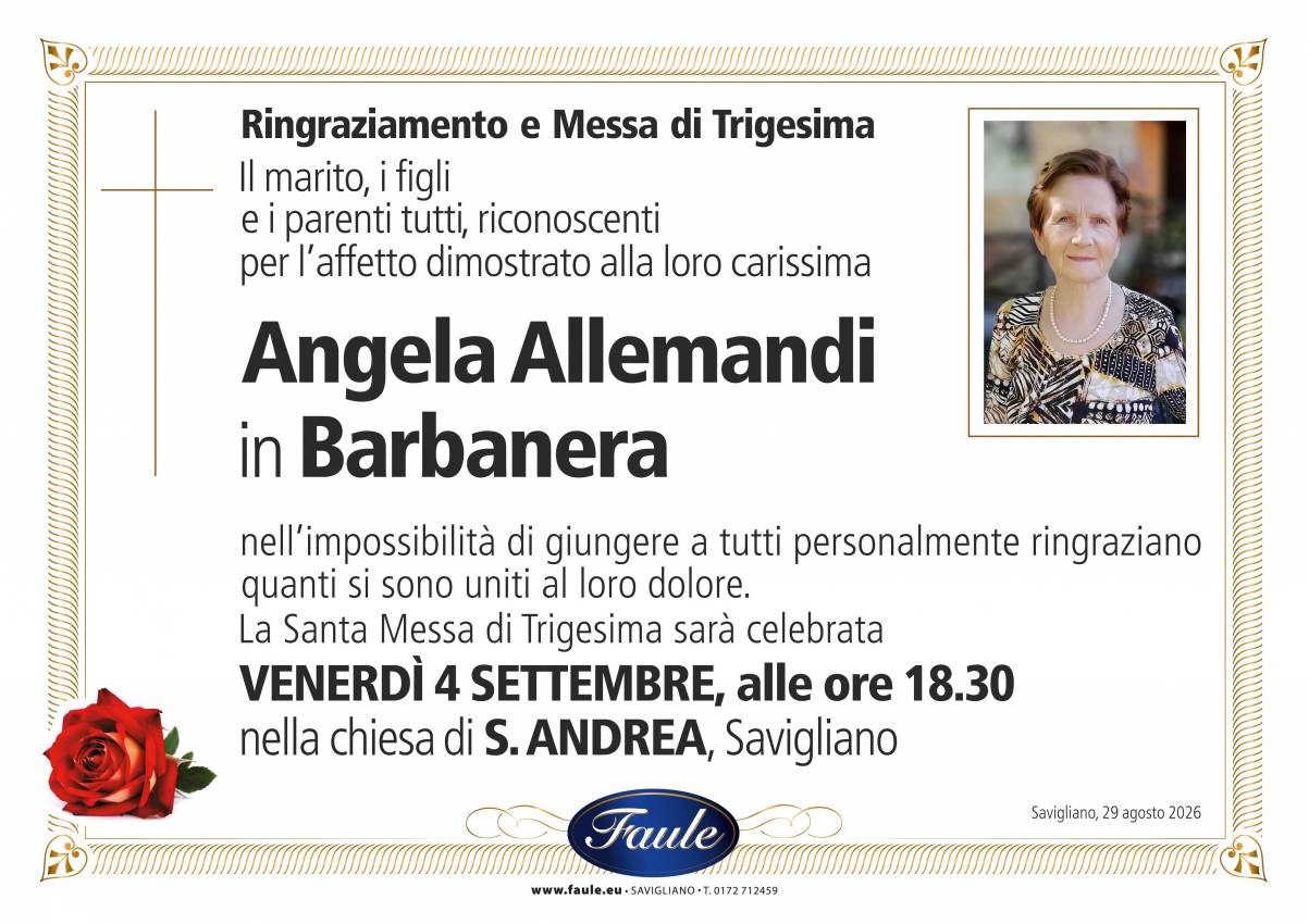 Trigesima Angela Allemandi in Barbanera Onoranze funebri Faule