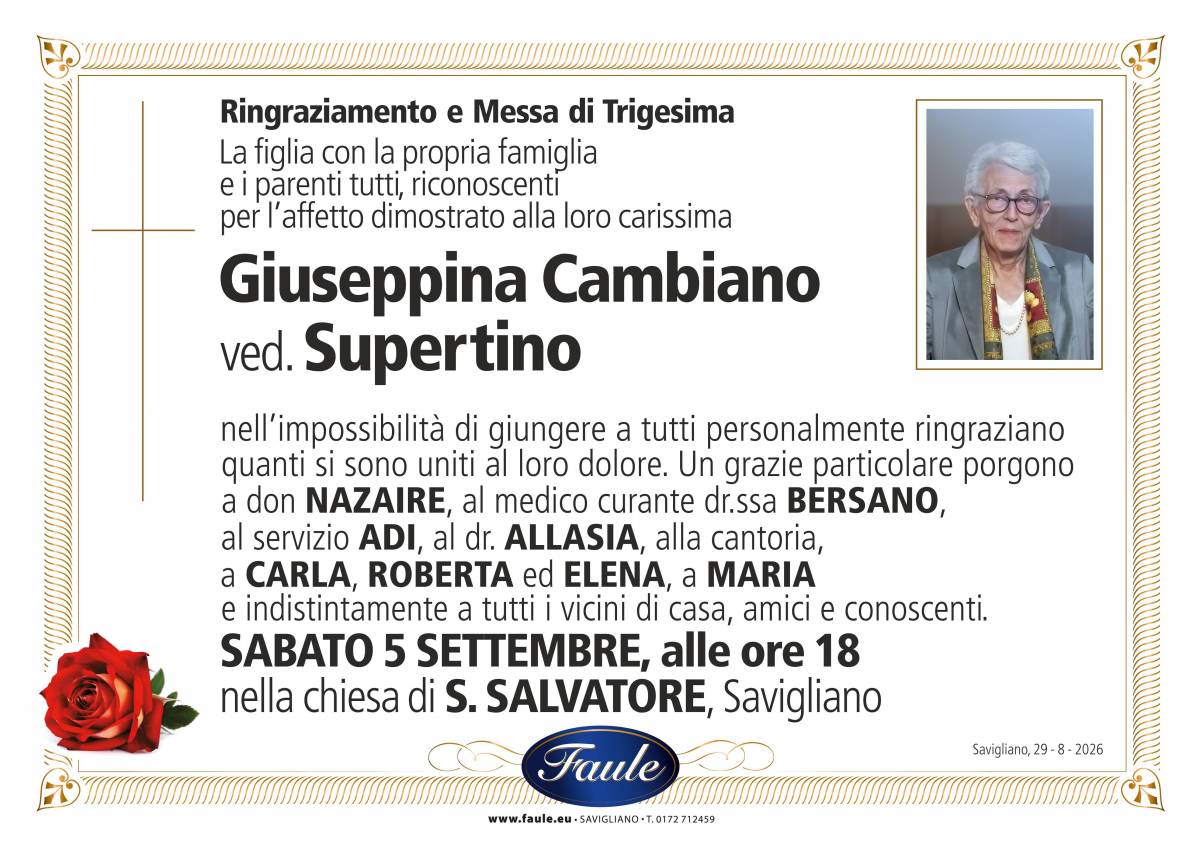 Trigesima Giuseppina Cambiano ved. Supertino Onoranze funebri Faule